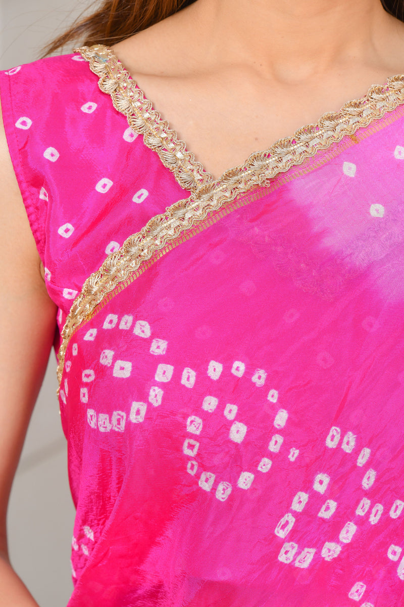 Magenta bandhani saree (stitched blouse)
