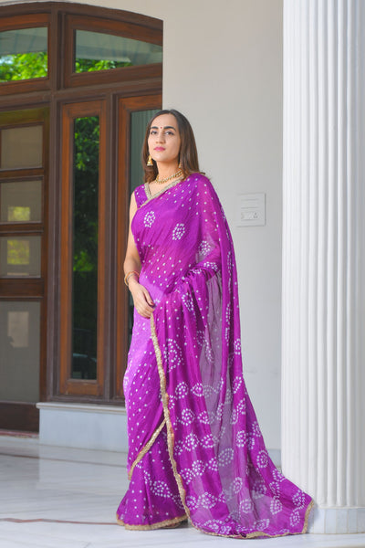Purple bandhani saree (stitched blouse)