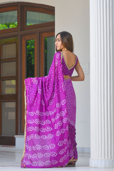 Purple bandhani saree (stitched blouse)