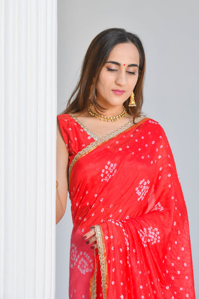 Red bandhani saree
