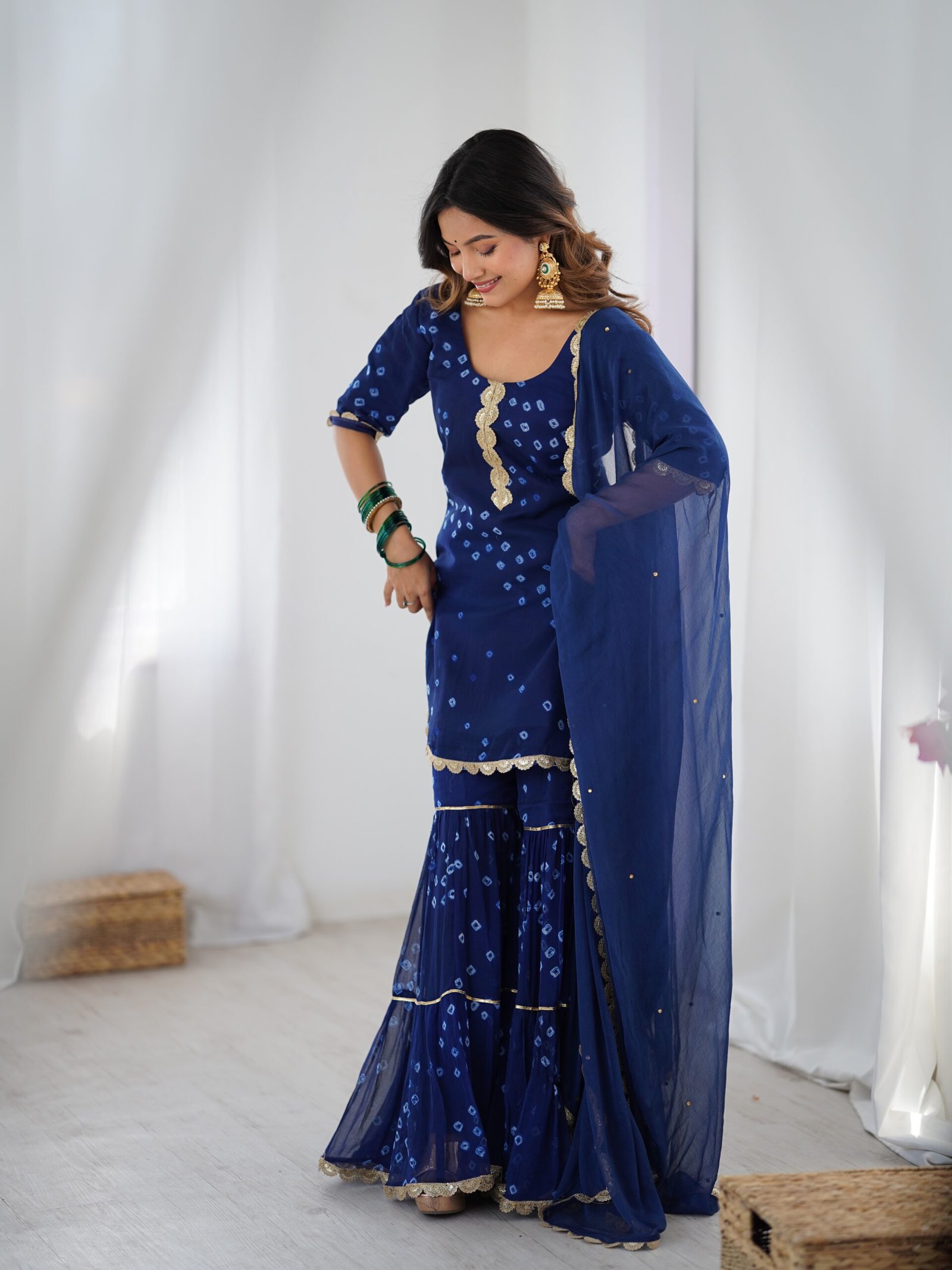 Mid night blue sharara kurta and dupatta set