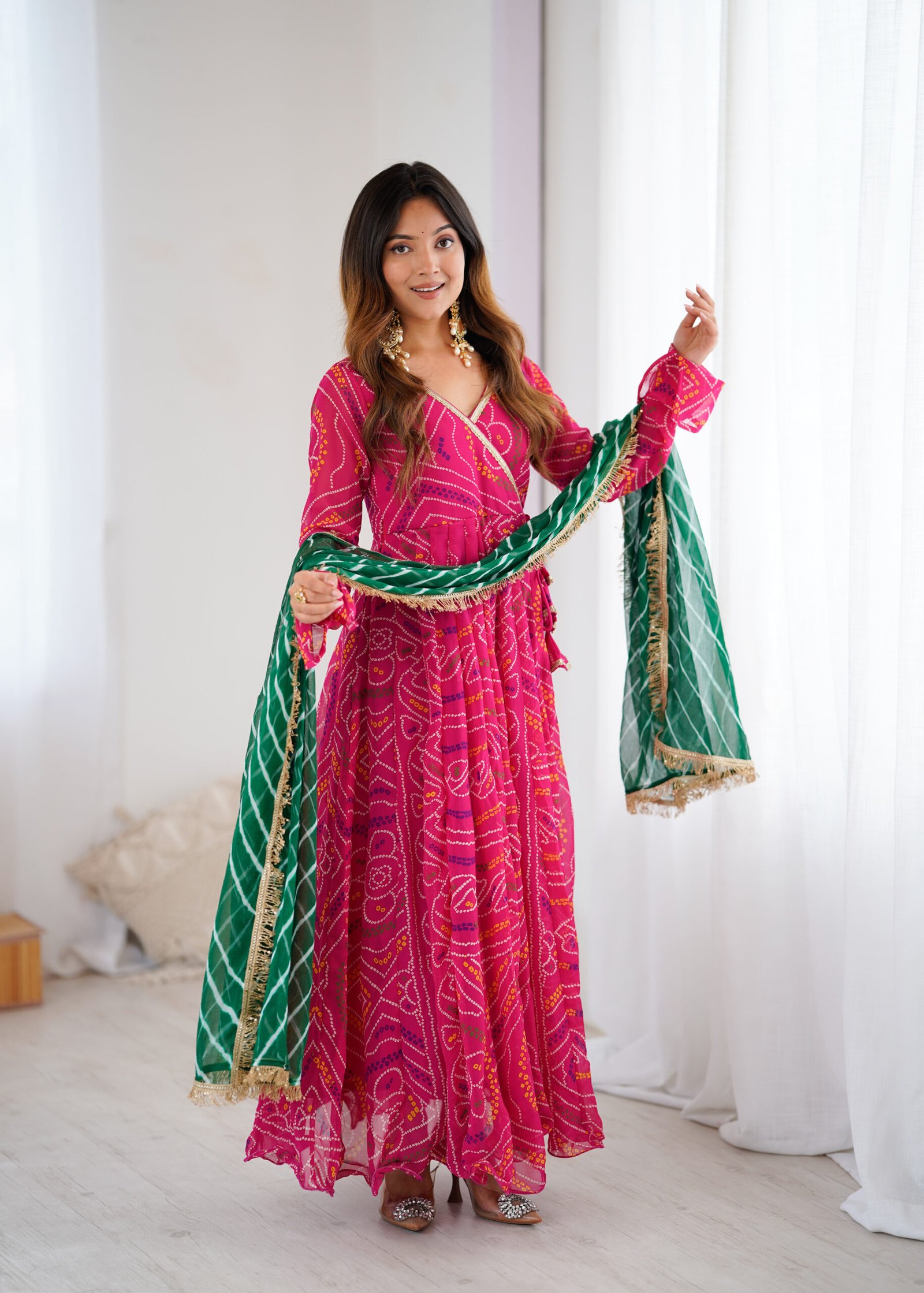 Gulabi Leheriya Georgette Anarkali Set with Chiffon Dupatta - Image 10