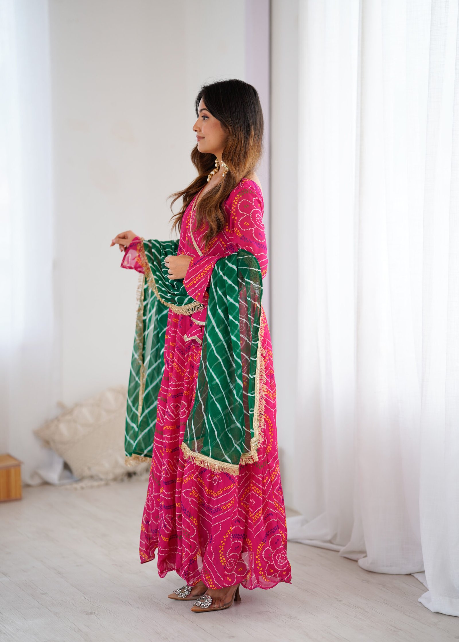 Gulabi Leheriya Georgette Anarkali Set with Chiffon Dupatta - Image 11