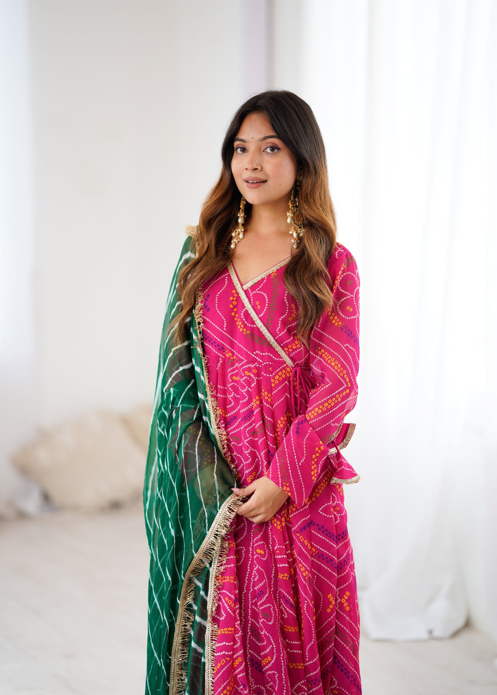 Gulabi Leheriya Georgette Anarkali Set with Chiffon Dupatta - Image 3